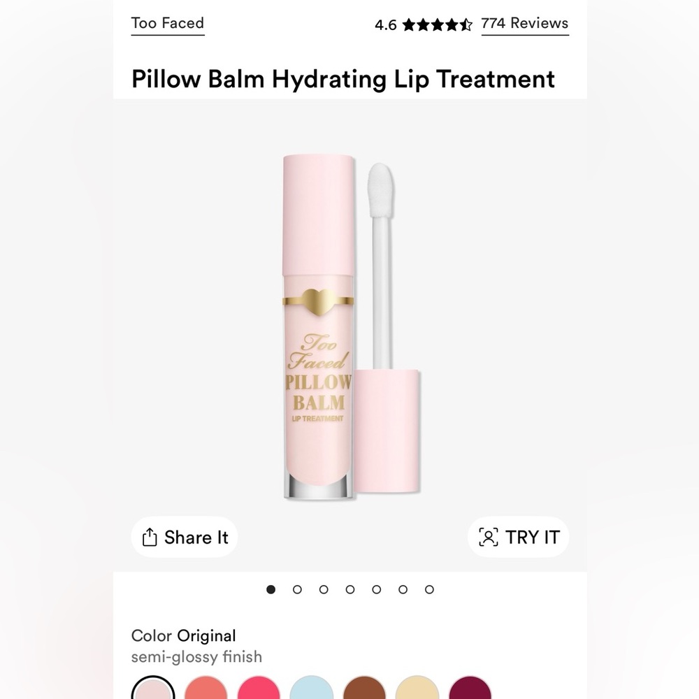 Too Faced Pillow Balm Lip Treatment in Shade Original - Picture 2 of 5